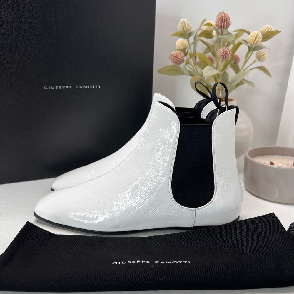 Giuseppe Zanotti Pigalle Patent Leather Ankle Boot White/Black Women 8.5/IT 38.5